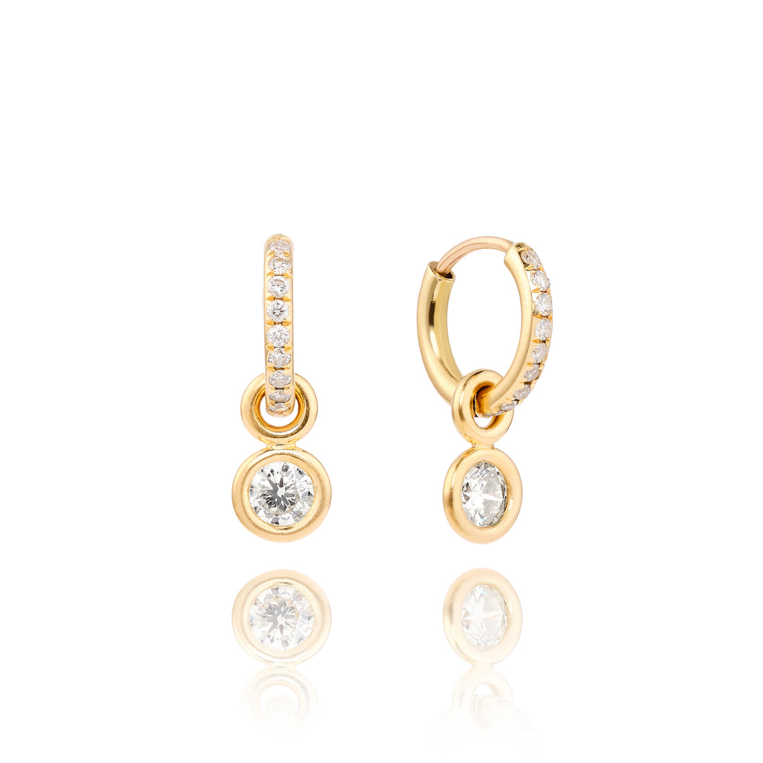 Mini Round Diamonds Floating on Diamond Huggies